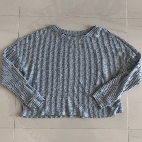 Charlotte Russe Tops - Charlotte Russe Waffle Knit Pale Blue Crop Top Size L